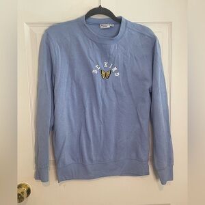 Mighty Fine Blue Crewneck Sweater with Embroidered Detail